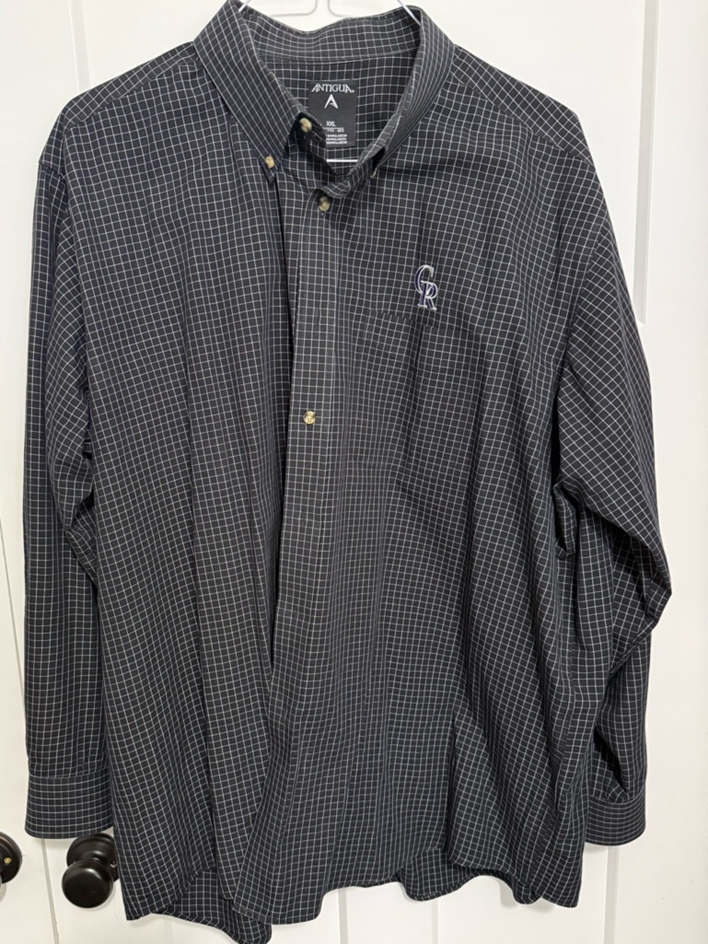 Antigua Colorado Rockies Men's Black and White Grid Button-Down Shirt